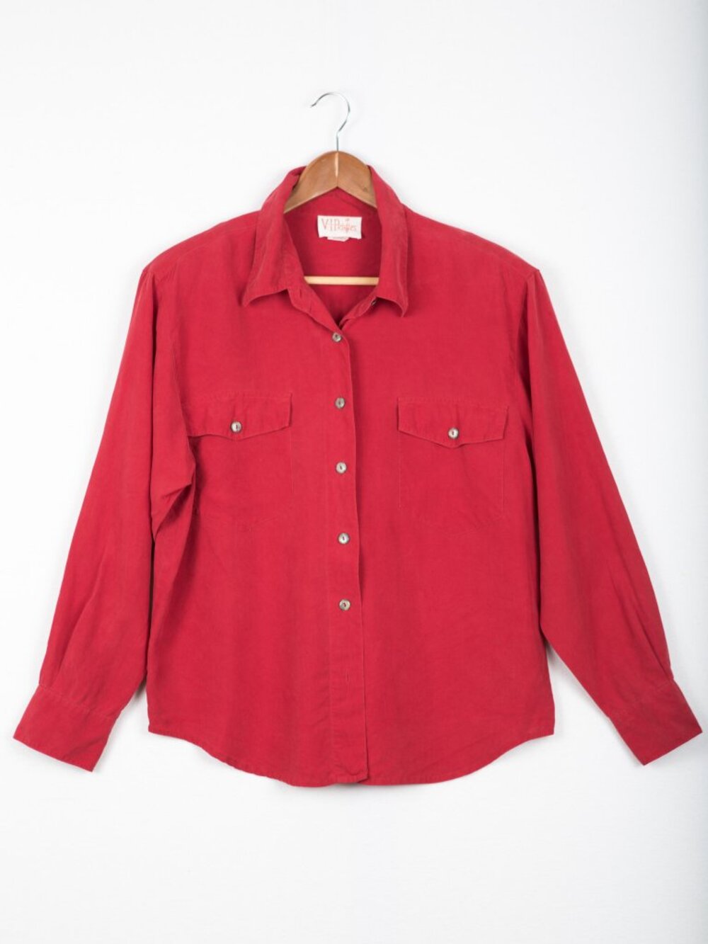Vintage V-I-Petites 100% Silk Red Blouse Women Size 10
